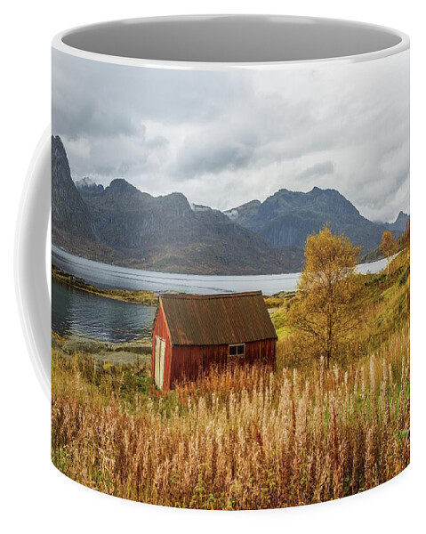 Boathouse Coffee Mug featuring the photograph An Old Boathouse by Eva Lechner