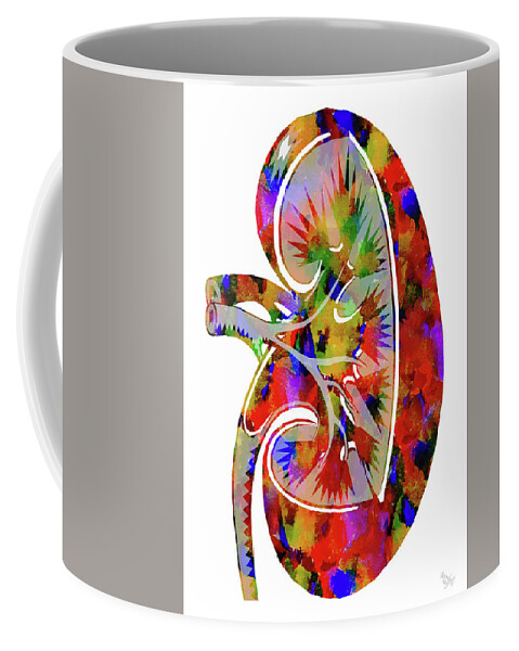 Kidney Art Coffee Mug featuring the mixed media Anatomical Kidney by Ann Leech
