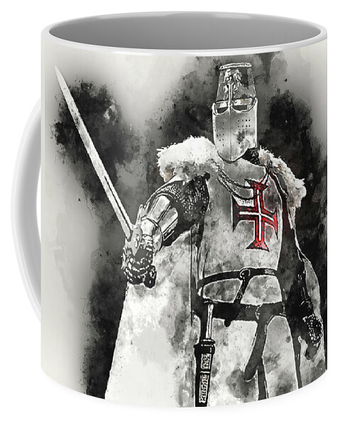 Ancient Templar Coffee Mug featuring the painting Ancient Templar Knight - Watercolor 11 by AM FineArtPrints