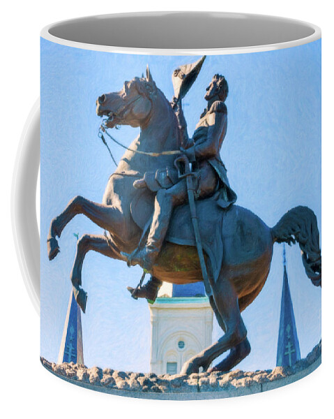 Statue Coffee Mug featuring the photograph Andrew Jackson Statue - Nola- Impasto by Kathleen K Parker