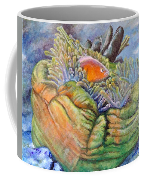 Coral Coffee Mug featuring the painting Anemone Coral and Fish by Jodi Higgins