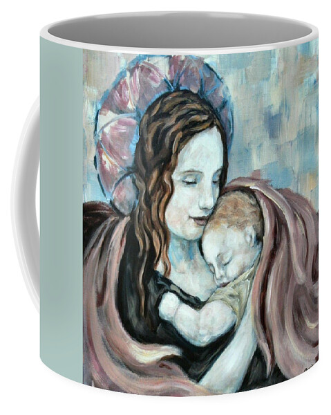 Angel Coffee Mug featuring the painting Angel and Baby no. 5 by Carrie Joy Byrnes