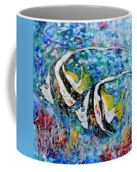 Angel Fish Coffee Mug featuring the painting Angel Fish by Jyotika Shroff