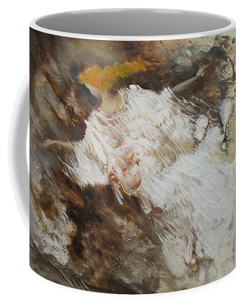 Angel Coffee Mug featuring the painting Angel Flight. Monotype by Valentina Kondrashova