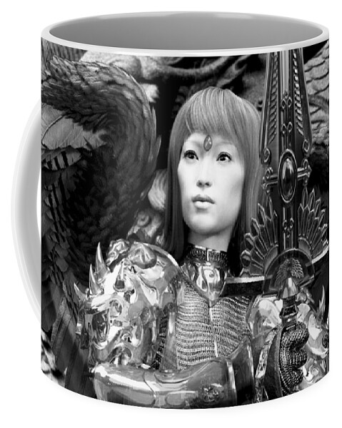 Angel Coffee Mug featuring the digital art Angel in black and white by Suzanne Silvir