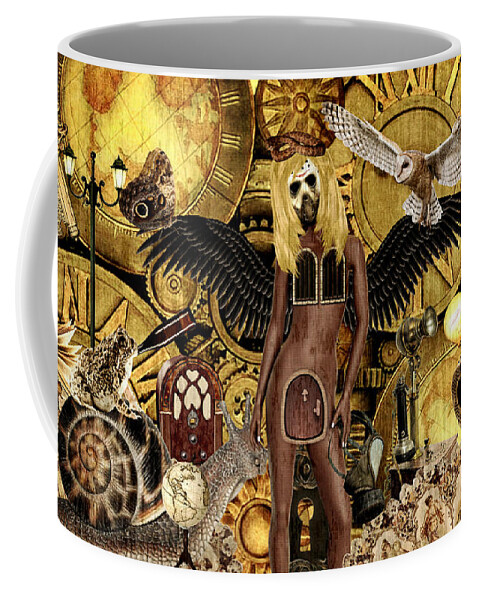 Steampunk Coffee Mug featuring the mixed media Angel In Disguise by Ally White