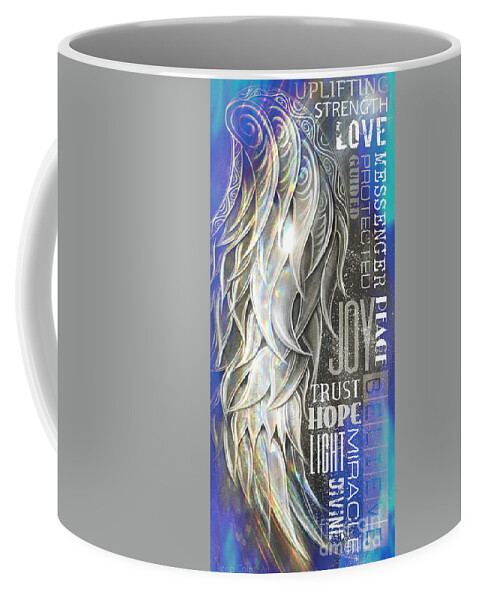 Word Coffee Mug featuring the painting Angel Wing Wordart Blue by Reina Cottier