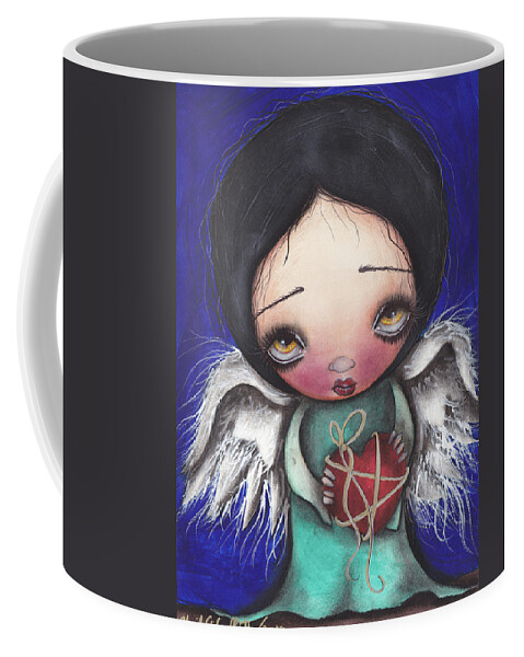 Angel Coffee Mug featuring the painting Angel with Heart by Abril Andrade