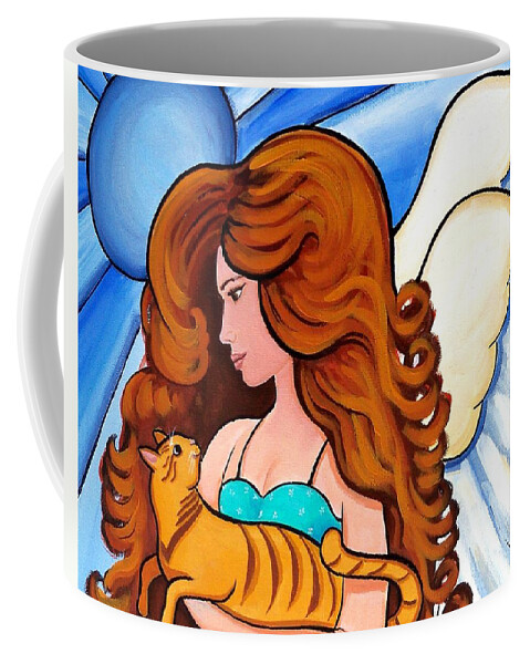 Angel Coffee Mug featuring the painting Angels Arms - cat angel portrait by Debbie Criswell