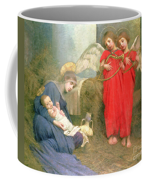 Stable; Lyre; Musical Instrument; Sleeping; Straw Coffee Mug featuring the painting Angels Entertaining the Holy Child by Marianne Stokes