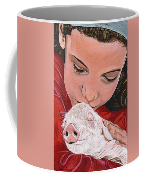 Piglet Coffee Mug featuring the painting Animal Protector by Twyla Francois