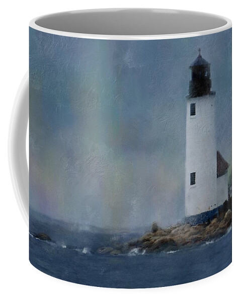 Lighthouse Coffee Mug featuring the digital art Anisquam Rain by Sand And Chi