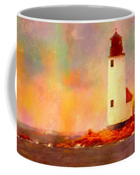 Lighthouse Coffee Mug featuring the painting Annisquam Rainbow by Sand And Chi