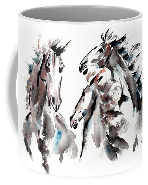 Chinese Brush Painting Coffee Mug featuring the painting Antagonists by Bill Searle
