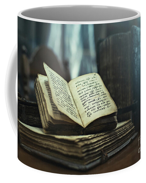 Antique books with old cyrillic text lying on a table in a dark library  room Acrylic Print by Dmitrii Telegin - Pixels