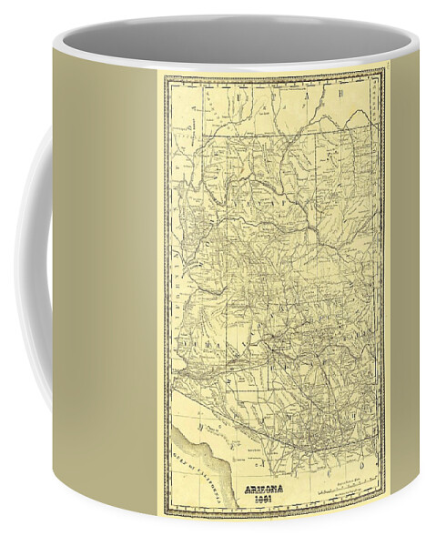 Antique Arizona Map Coffee Mug featuring the drawing Antique Maps - Old Cartographic maps - Antique Map of Arizona, 1881 by Studio Grafiikka
