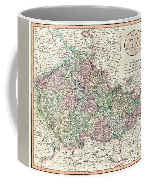 Antique Map Of Bohemia And Moravia Coffee Mug featuring the drawing Antique Maps - Old Cartographic maps - Antique Map of Bohemia and Moravia, 1801 by Studio Grafiikka