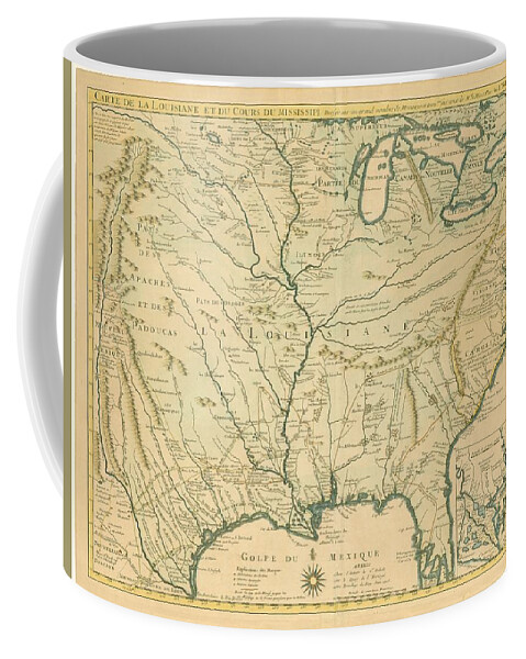Antique Map Of Louisiana Coffee Mug featuring the drawing Antique Maps - Old Cartographic maps - Antique Map of Louisiana - Course of Mississippi, 1718 by Studio Grafiikka