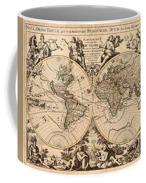 Antique Map Of The World Coffee Mug featuring the drawing Antique Maps - Old Cartographic maps - Antique Map of the World - Double Hemisphere Map by Studio Grafiikka