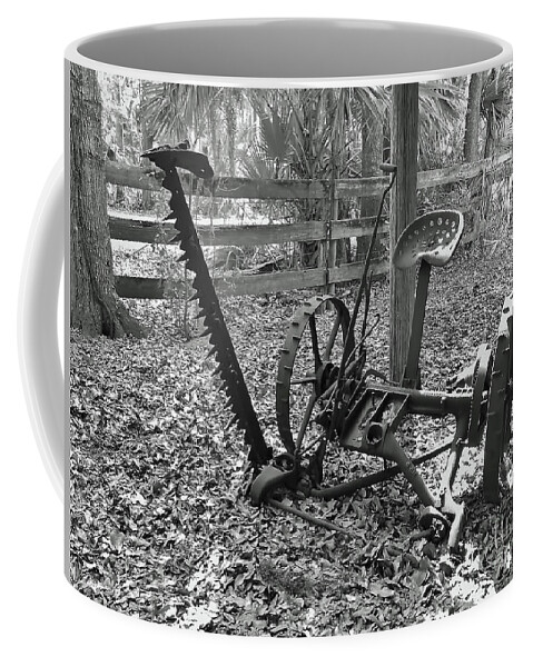  Lawnmower Coffee Mug featuring the photograph Antique Mower B W by D Hackett