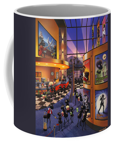 Ants. Ant Farm Characters Coffee Mug featuring the painting Ants at the Movie Theatre by Robin Moline