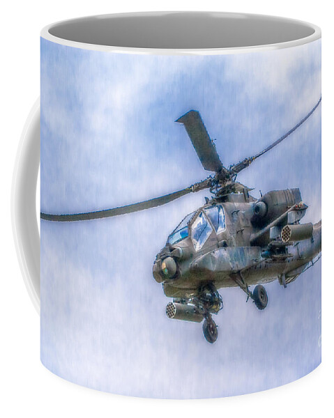 Apache Helicopter In Flight Coffee Mug featuring the photograph Apache Helicopter In Flight Two by Randy Steele