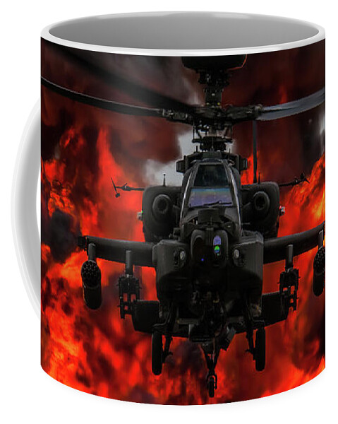 British Army Apache Westland Ah1 Attack Helicopter Riat Fairford 2017 Royal International Air Tattoo England Uk Coffee Mug featuring the photograph Apache Wall of Fire by Tim Beach