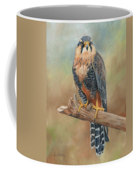 Falcon Coffee Mug featuring the painting Aplomado Falcon by David Stribbling