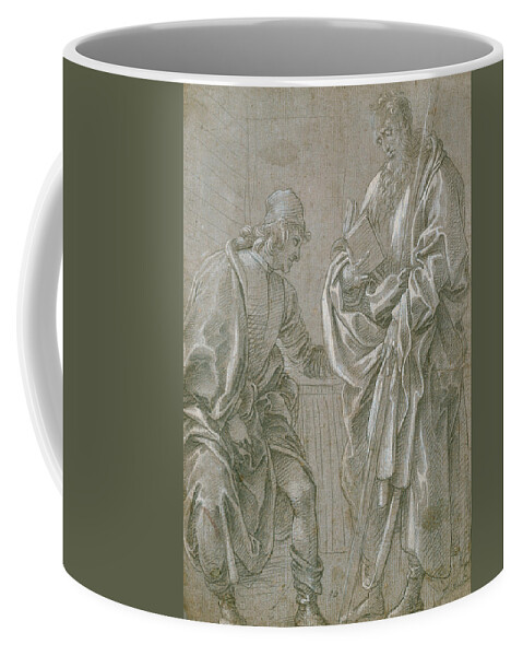 15th Century Art Coffee Mug featuring the drawing Apostle and Youth by Filippino Lippi
