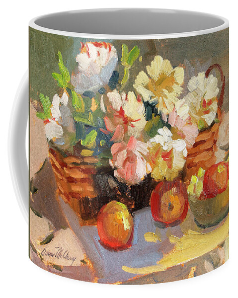 Apples And Peonies Coffee Mug featuring the painting Apples and Peonies by Diane McClary