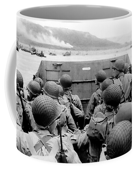 Invasion Of Normandy Coffee Mug featuring the photograph Approaching Omaha Beach - Invasion of Normandy - June 6, 1944 by War Is Hell Store