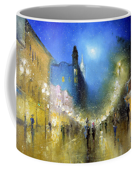 Russian Artists New Wave Coffee Mug featuring the painting Arbat Night Lights by Igor Medvedev