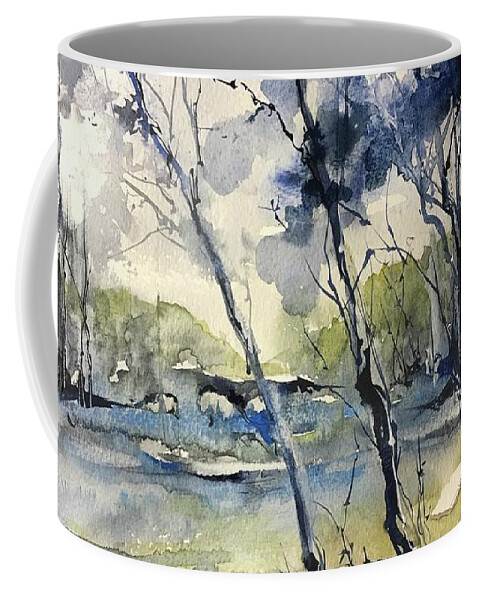 Blue Trees Coffee Mug featuring the painting Arbres Bleus by Robin Miller-Bookhout