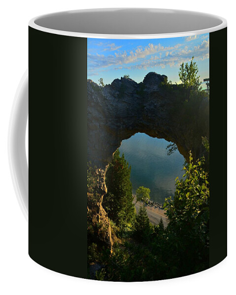 Mackinac Island Coffee Mug featuring the photograph Arch Rock in the Morning by Keith Stokes