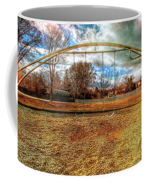 Cloudy Sky Coffee Mug featuring the photograph Arch Swing Set in the Park 76 by YoPedro