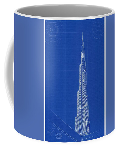 Nature Coffee Mug featuring the painting Archtecture Blueprint Burj Khalifa by Celestial Images