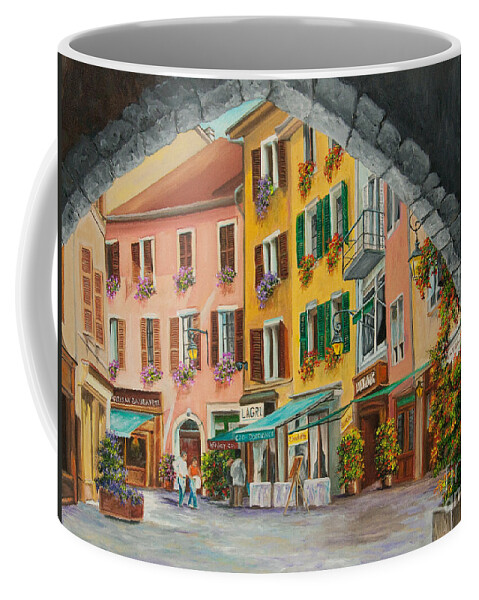 Annecy France Art Coffee Mug featuring the painting Archway To Annecy's Side Streets by Charlotte Blanchard