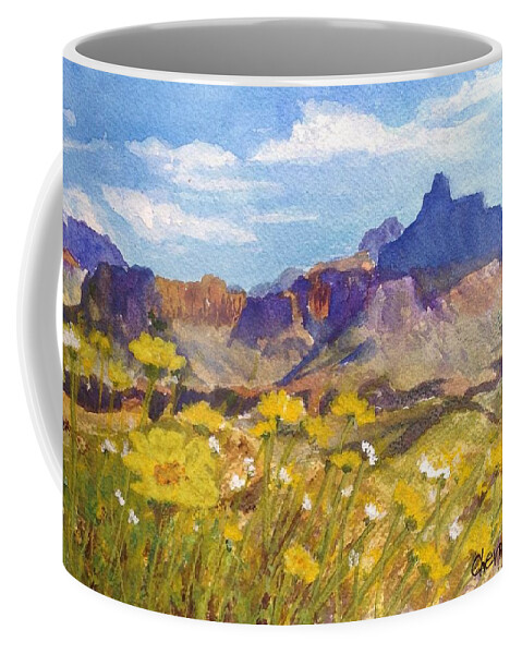 Arizona Coffee Mug featuring the painting Arizona Mountain Spring by Cheryl Wallace