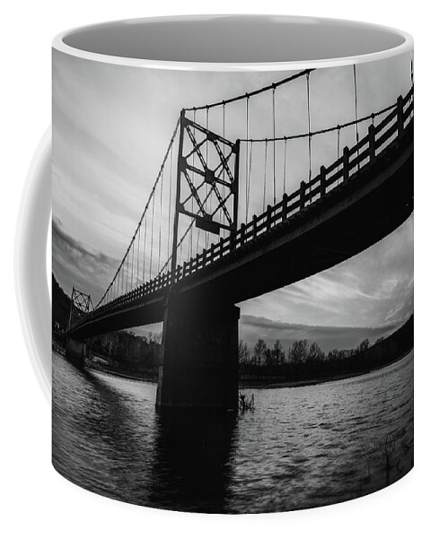 Usa Coffee Mug featuring the photograph Arkansas Golden Gate Bridge - Beaver Bridge - Monochrome by Gregory Ballos