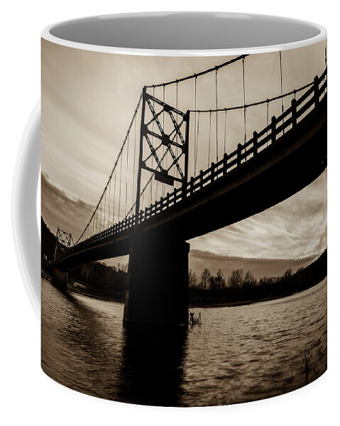 Usa Coffee Mug featuring the photograph Arkansas Golden Gate Bridge - Beaver Bridge - Sepia by Gregory Ballos
