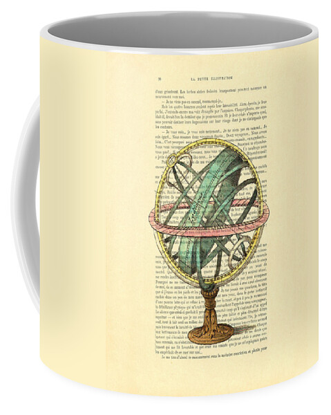 Armillary Sphere Coffee Mug featuring the digital art Armillary Sphere In Color Antique Illustration On Book Page by Madame Memento