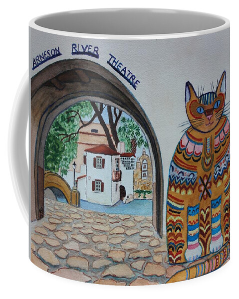 San Antonio Coffee Mug featuring the painting Arneson Theatre Cat by Vera Smith