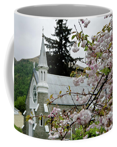Queenstown Coffee Mug featuring the photograph Arrowtown Church on a rainy day, New Zealand by Yurix Sardinelly