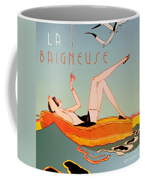Art Deco Coffee Mug featuring the painting Art Deco Beach Bather by Mindy Sommers
