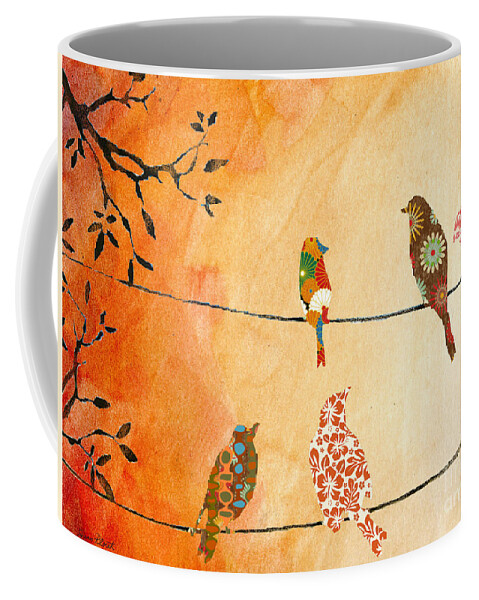 Birds Coffee Mug featuring the digital art Artful Birds on Wires by Jean Plout