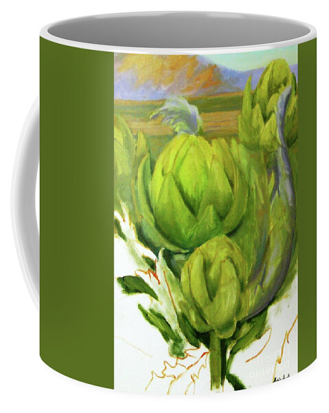 Farming Coffee Mug featuring the painting Artichoke unfinished by Maria Hunt