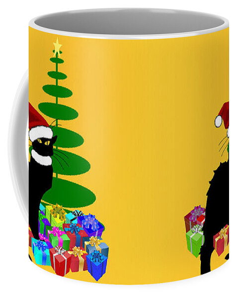 Le Chat Noir Coffee Mug featuring the mixed media Christmas Le Chat Noir With Santa Hat #2 by Gravityx9  Designs