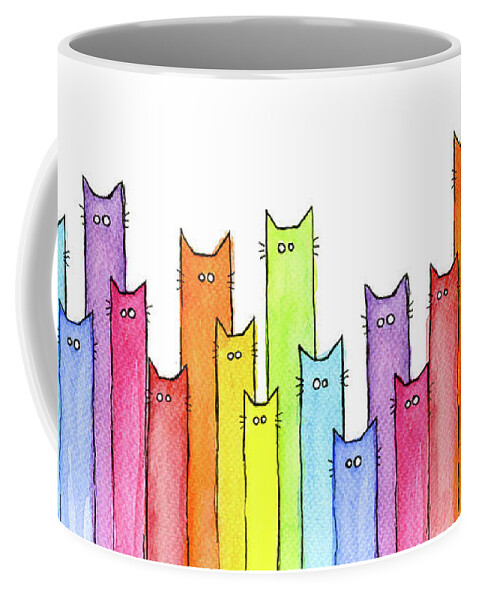 Watercolor Coffee Mug featuring the painting Rainbow of Cats by Olga Shvartsur