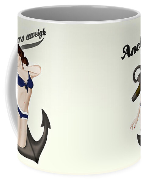 Pinup Coffee Mug featuring the drawing Anchors Aweigh - Classic Pin Up by Nicklas Gustafsson