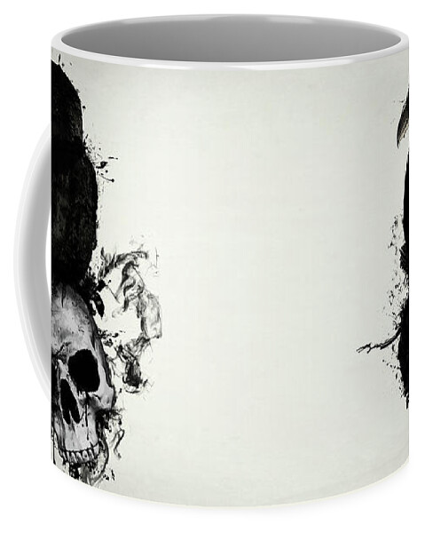 Raven Coffee Mug featuring the mixed media Raven and Skull by Nicklas Gustafsson